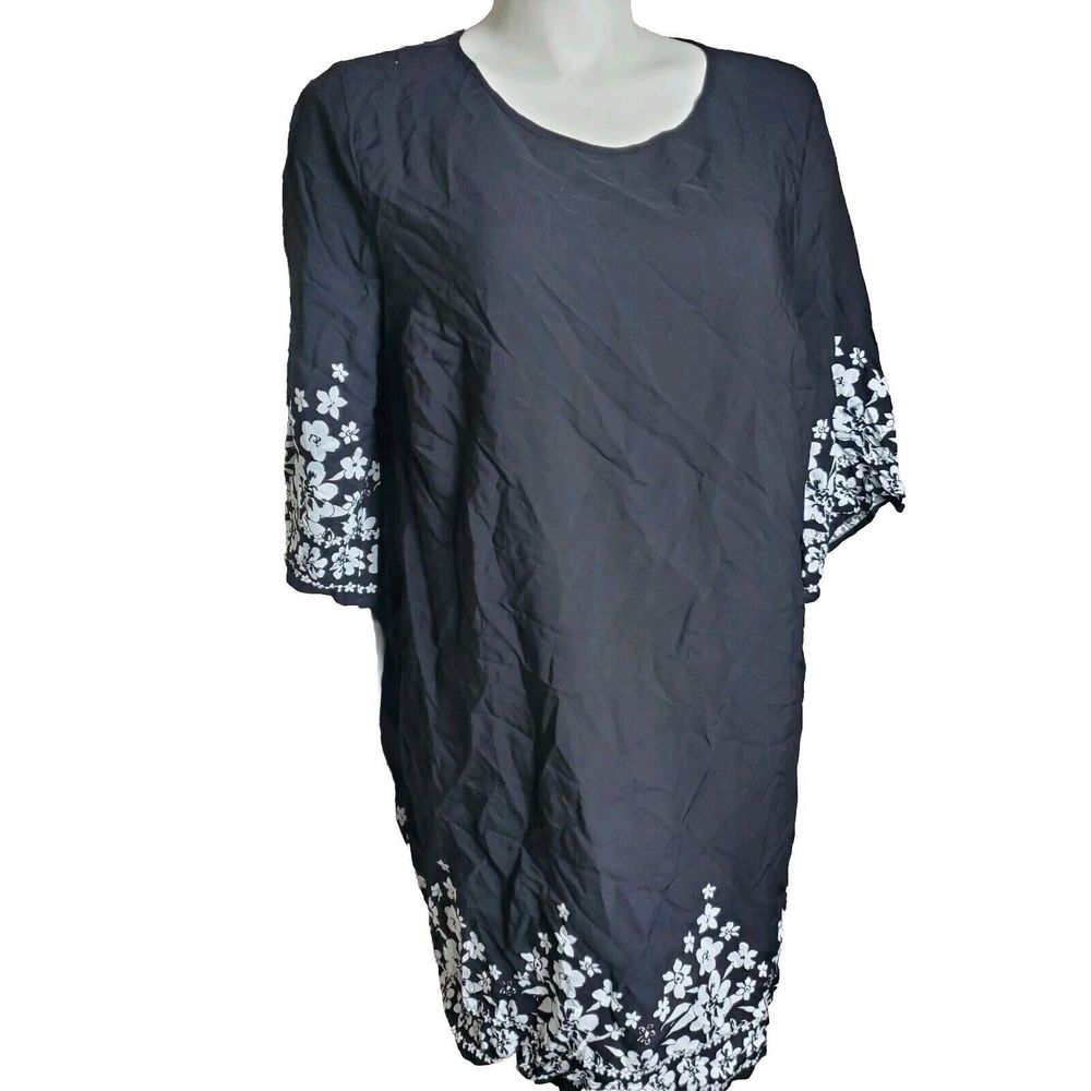 Emery Rose Plus Size 3XL Round Neck Straight Flower Printed Dress